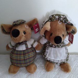 Vintage Country Plaid Mouse Couple Plush Stuff Animal Toy Vintage 10”